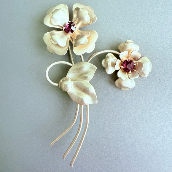 Harry Iskin Blooming Rose Flower Rhinestone 925 Sterling Silver 2.7